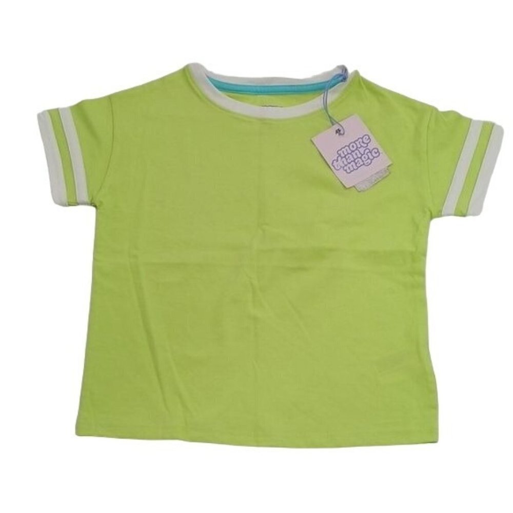 More Than Magic Girls Lime Green Ringer T Shirt Short Sleeve Top New